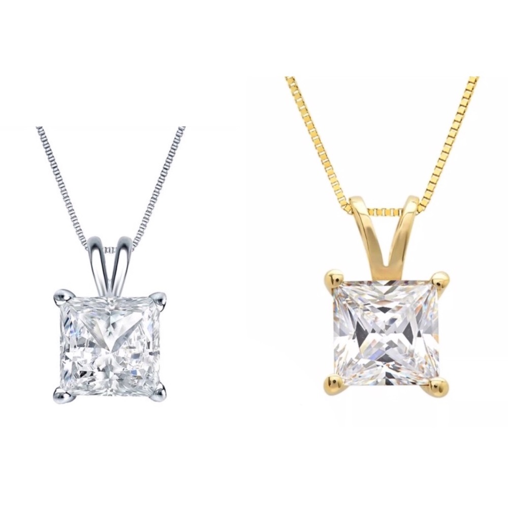 2.0 Ct Princess Diamond 14K Gold Necklace 16”